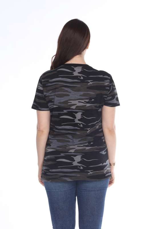 4003C Junior's Camo Print V-Neck Tee
