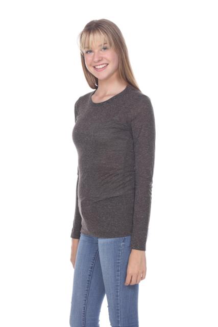 3804 Junior's Poly Linen Long Sleeve Crewneck Tee