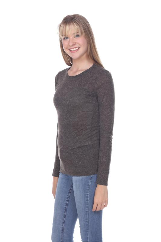 3804 Junior's Poly Linen Long Sleeve Crewneck Tee