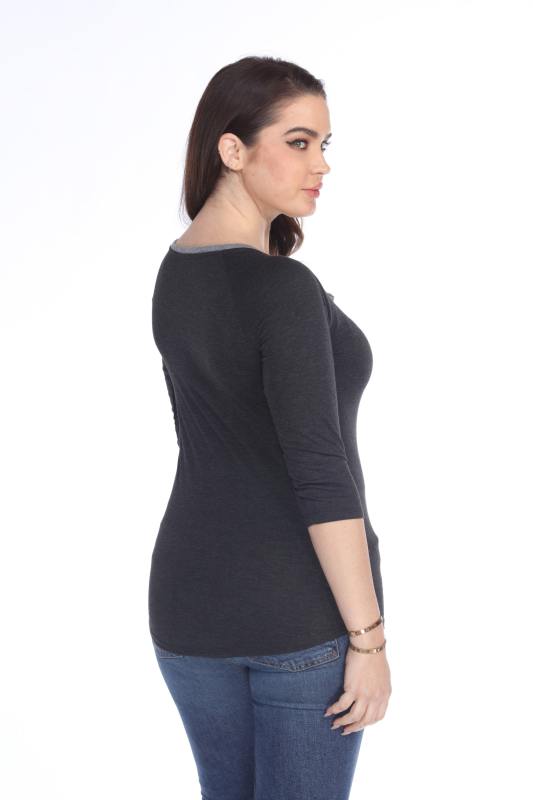 3204 Junior's Tri Blend Split V-Neck 3/4 Sleeve Raglan