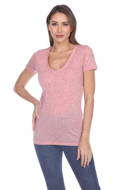 3803 Junior's Short Sleeve Poly Linen Deep V Neck Tee