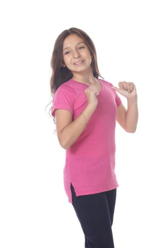 9017 Girls Rolled Cuff Short Sleeve V Neck Tee
