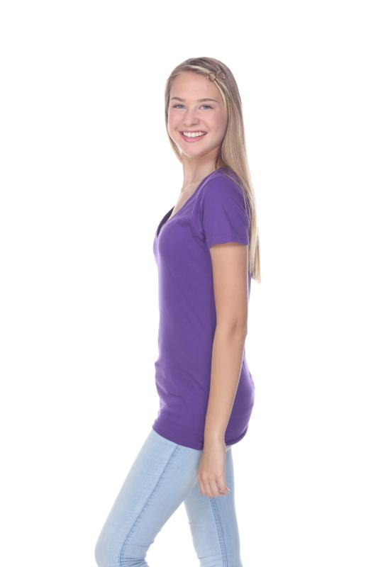 1003 Junior's Cap Sleeve Deep V Neck Tee