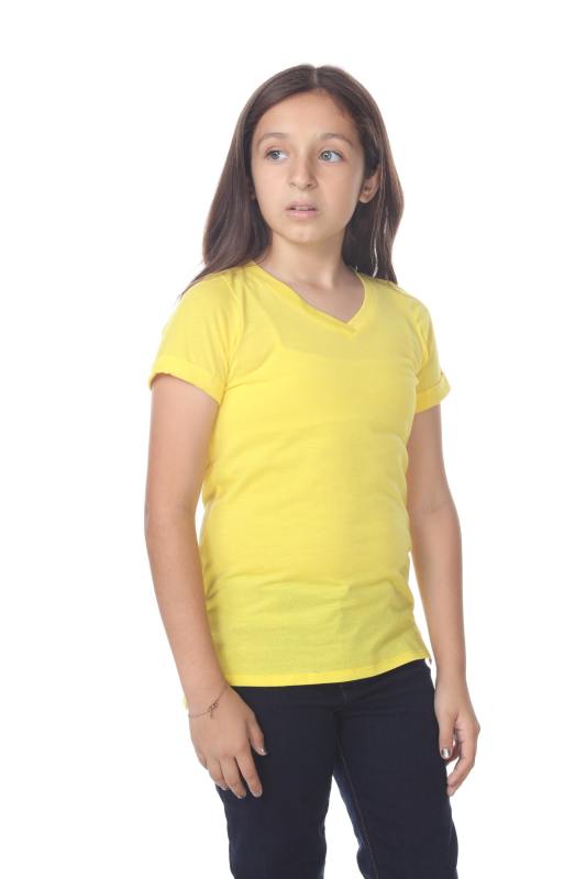 9017 Girls Rolled Cuff Short Sleeve V Neck Tee