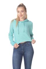 8911 Junior's French Terry Hooded Crop Long Sleeve Sweatshirt
