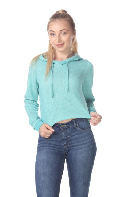 8911 Junior's French Terry Hooded Crop Long Sleeve Sweatshirt