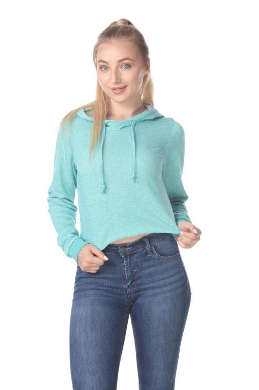 8911 Junior's French Terry Hooded Crop Long Sleeve Sweatshirt