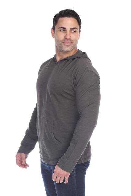 8705 Men's Long Sleeve Hooded Cotton Slub Pullover