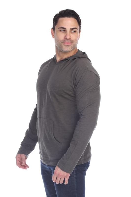 8705 Men's Long Sleeve Hooded Cotton Slub Pullover