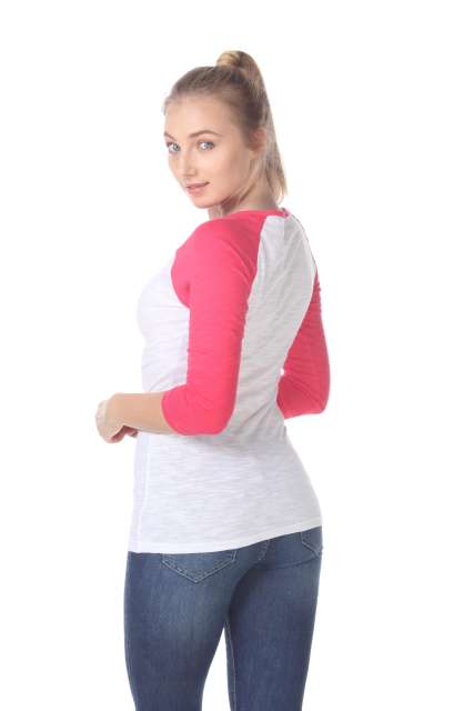 6054 Juniors Boat Neck 3/4 Sleeve Cotton Slub Raglan