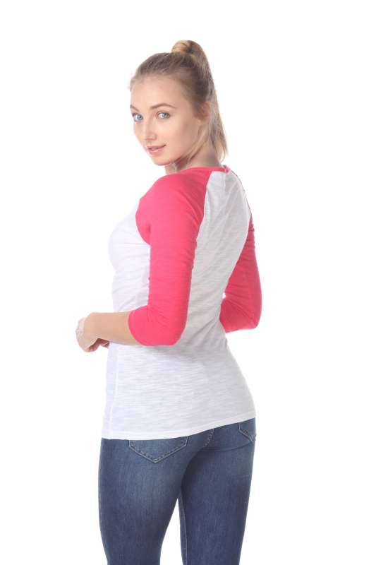 6054 Juniors Boat Neck 3/4 Sleeve Cotton Slub Raglan