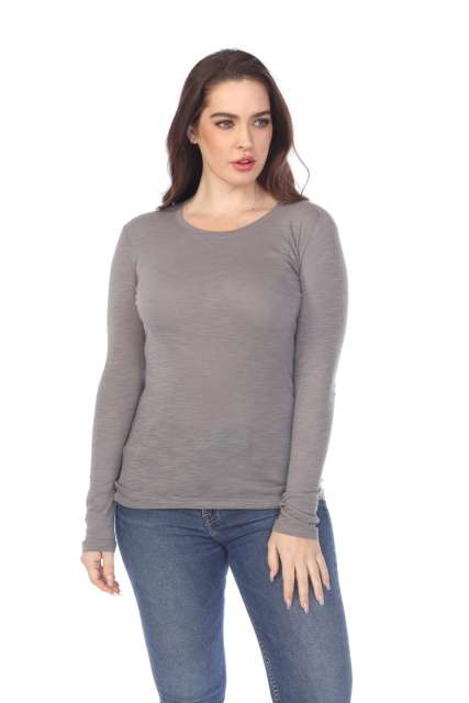 6150 Junior's Long Sleeve Cotton Slub Crewneck Tee