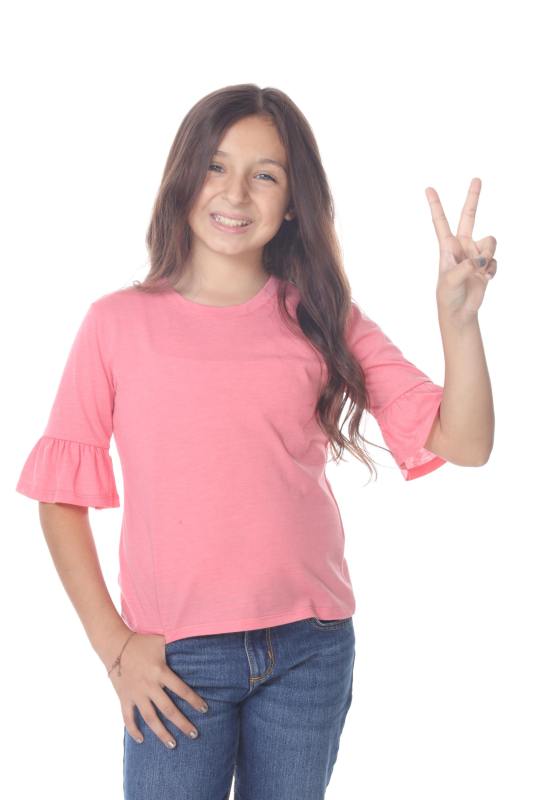 9019 Girls Ruffle Sleeve Round Neck Tee