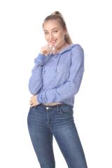 8911 Junior's French Terry Hooded Crop Long Sleeve Sweatshirt