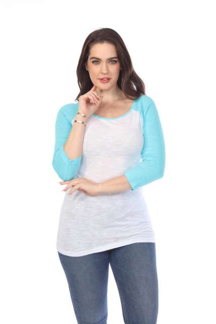 6054 Juniors Boat Neck 3/4 Sleeve Cotton Slub Raglan