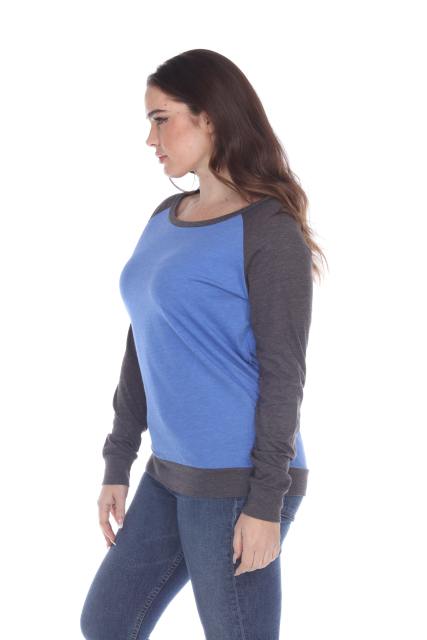3102 Junior's Cotton Poly Contrast Raglan Long Sleeve Pullover