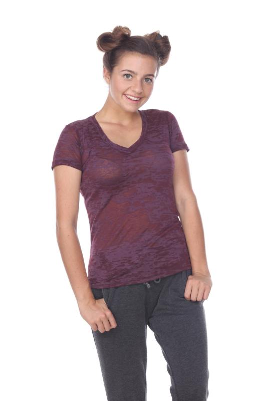 3503 Junior's Burnout V Neck Tee