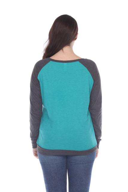3102 Junior's Cotton Poly Contrast Raglan Long Sleeve Pullover