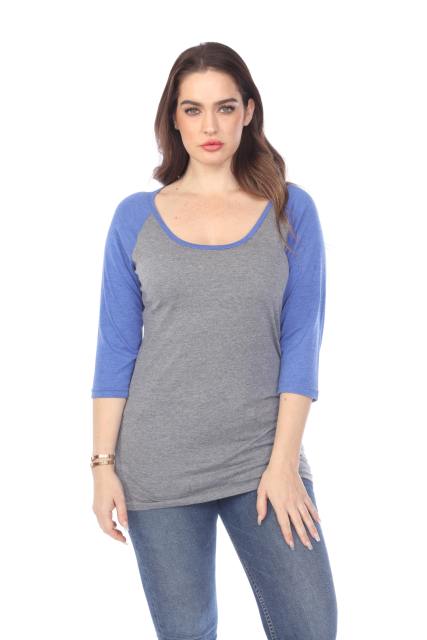 3206 Junior's Tri Blend 3/4 Contrast Sleeve Raglan