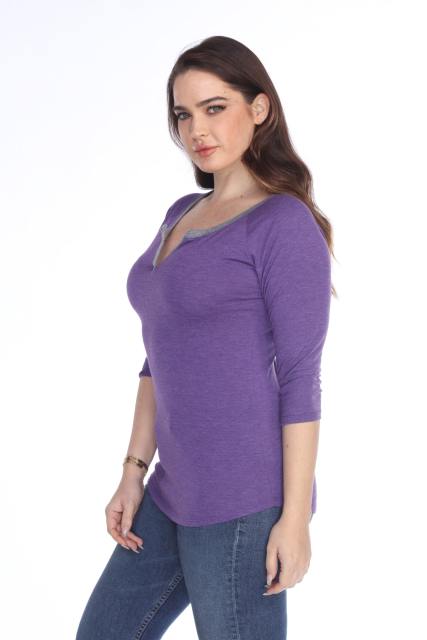 3204 Junior's Tri Blend Split V-Neck 3/4 Sleeve Raglan