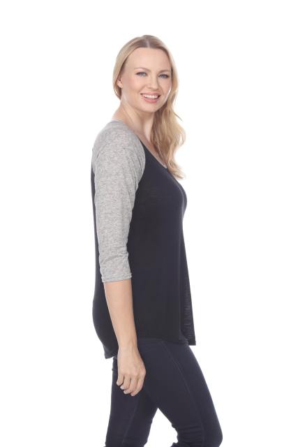 7454 LADIES POLY RAYON SLUB SCOOP NECK 3/4 SLEEVE RAGLAN