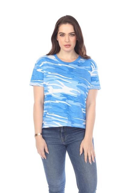 3216C Junior's Camo Print Rolled Cuff Short Sleeve Boxy Tee