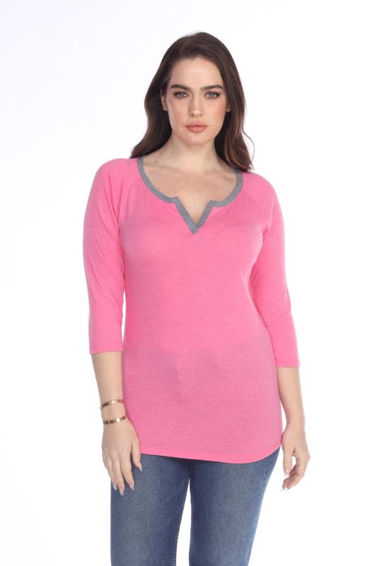 3204 Junior's Tri Blend Split V-Neck 3/4 Sleeve Raglan