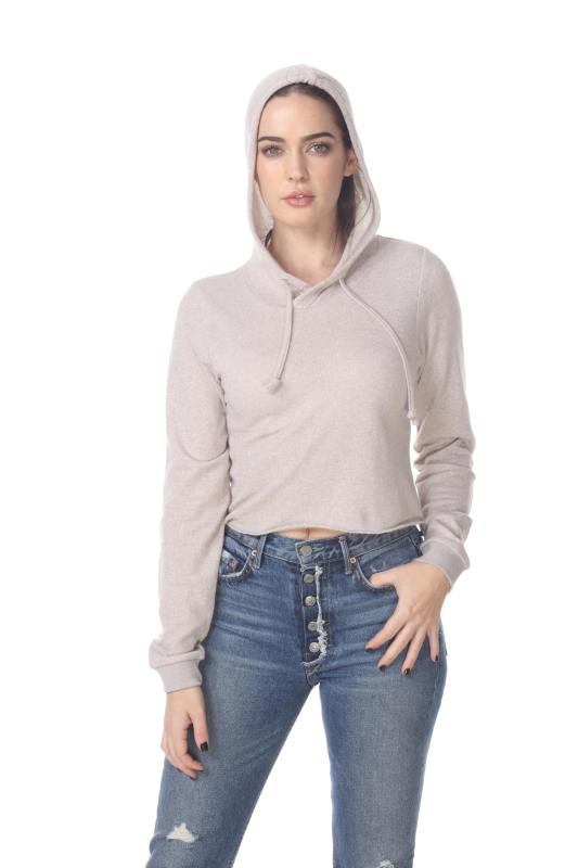 8911 Junior's French Terry Hooded Crop Long Sleeve Sweatshirt