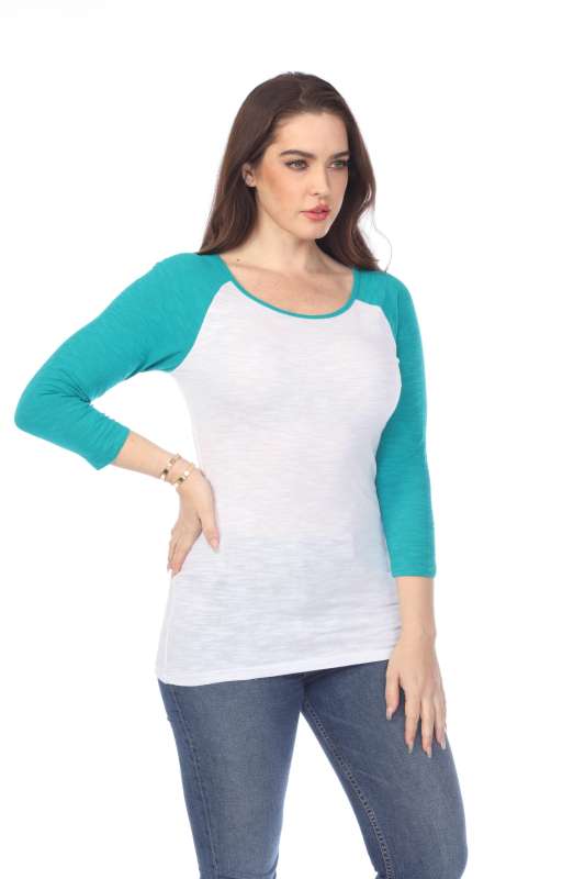 6054 Juniors Boat Neck 3/4 Sleeve Cotton Slub Raglan