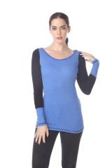 3101 Junior's Cotton Poly Blend Body with Black Thermal Long Sleeve Tee