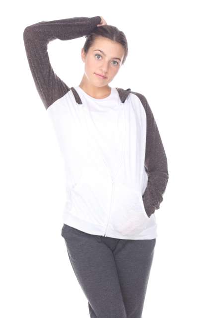 6153C Juniors 2-Tone Zip Front Pocket Hooded Jacket