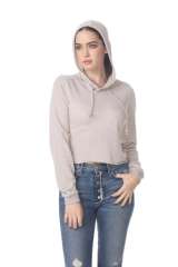 8911 Junior's French Terry Hooded Crop Long Sleeve Sweatshirt