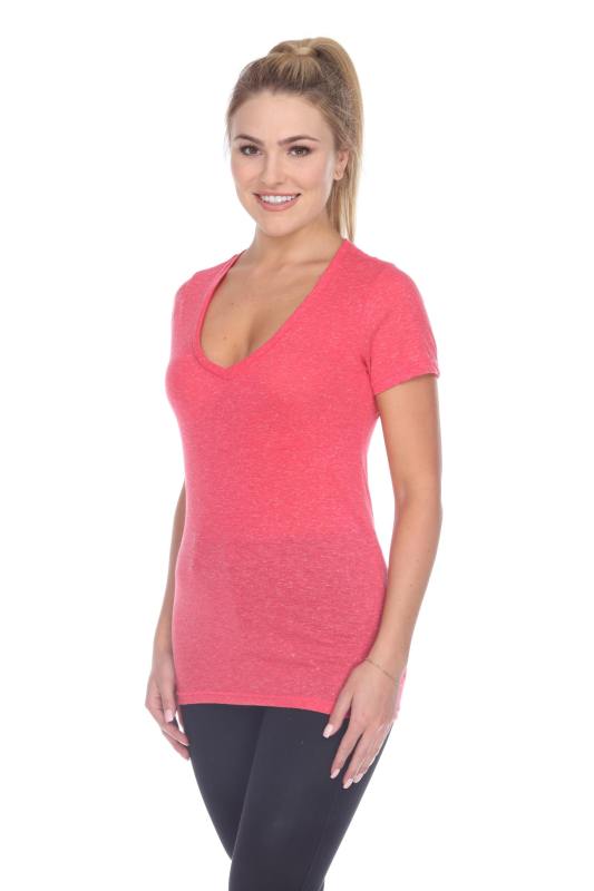 3803 Junior's Short Sleeve Poly Linen Deep V Neck Tee