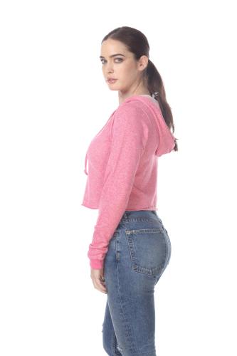8911 Junior's French Terry Hooded Crop Long Sleeve Sweatshirt