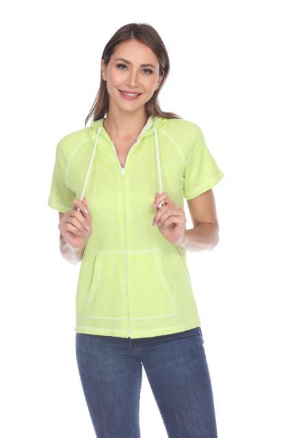 8901 Junior's French Terry Short Sleeve Zip Hoodie