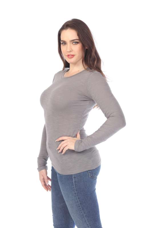 6150 Junior's Long Sleeve Cotton Slub Crewneck Tee