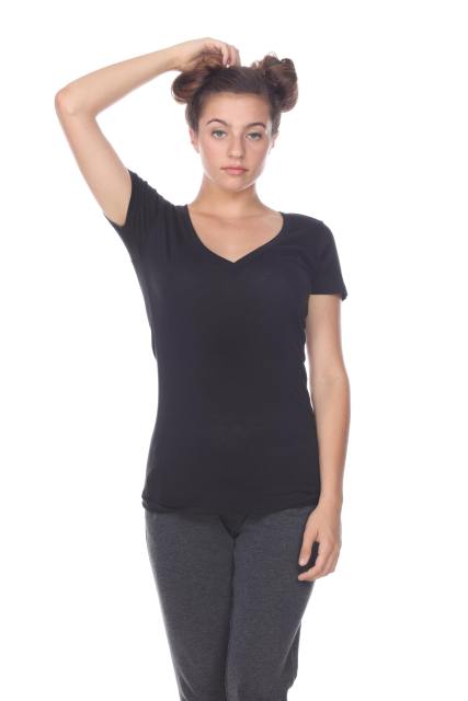 3903 Junior's Bamboo Blend Short Sleeve Deep V Neck Tee