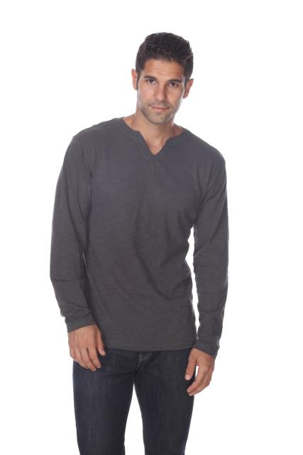 6562 Men's Long Sleeve Slub Jersey V-Cut Crewneck Tee