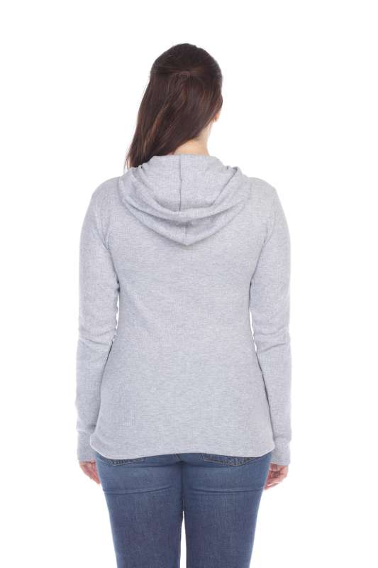 6101 Junior's Long Sleeve Waffle Thermal Hoodie
