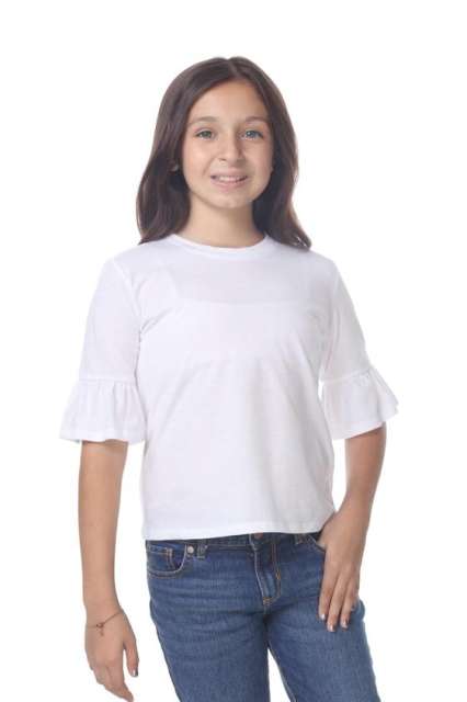 9019 Girls Ruffle Sleeve Round Neck Tee