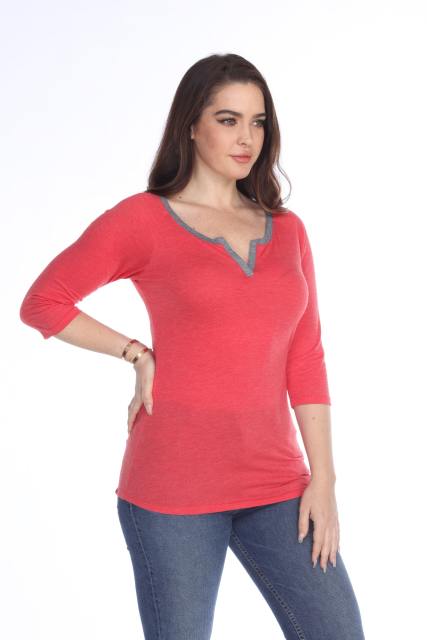 3204 Junior's Tri Blend Split V-Neck 3/4 Sleeve Raglan