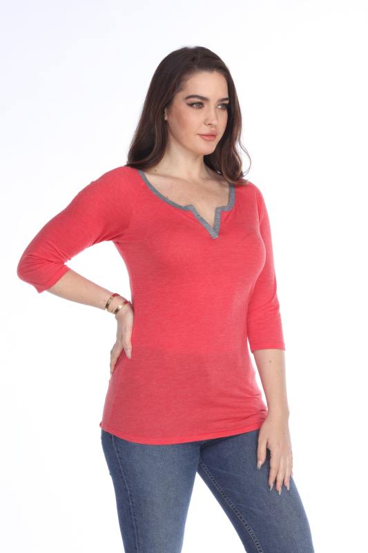 3204 Junior's Tri Blend Split V-Neck 3/4 Sleeve Raglan