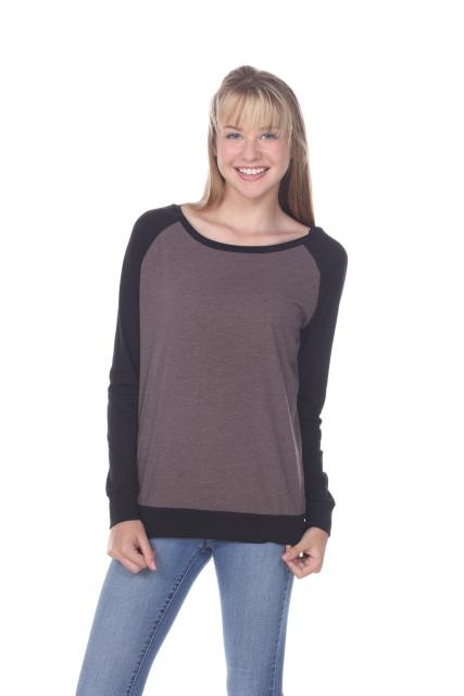 3102 Junior's Cotton Poly Contrast Raglan Long Sleeve Pullover