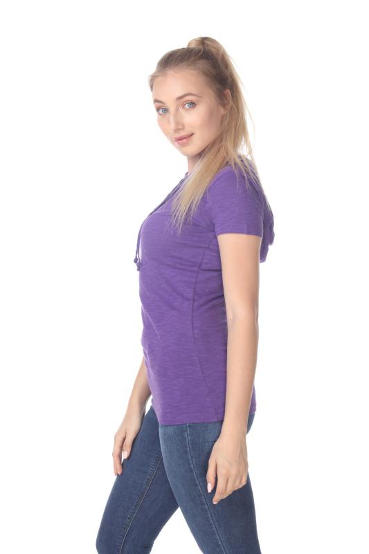 6051 Junior's Short Sleeve Cotton Slub Henley Hoodie
