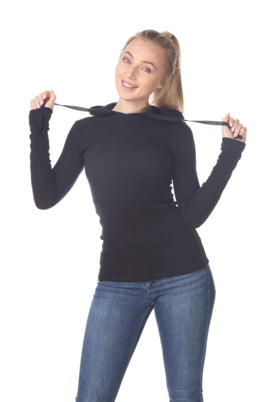 6101 Junior's Long Sleeve Waffle Thermal Hoodie