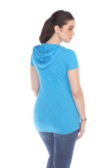 6051 Junior's Short Sleeve Cotton Slub Henley Hoodie