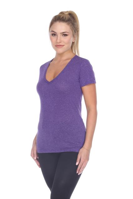 3803 Junior's Short Sleeve Poly Linen Deep V Neck Tee