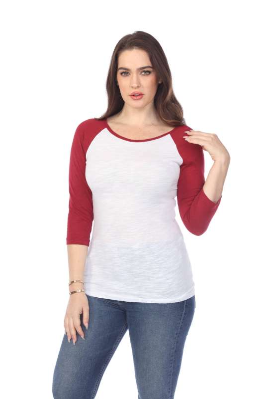 6054 Juniors Boat Neck 3/4 Sleeve Cotton Slub Raglan