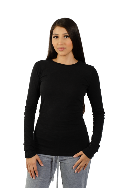 6150 Junior's Long Sleeve Cotton Slub Crewneck Tee