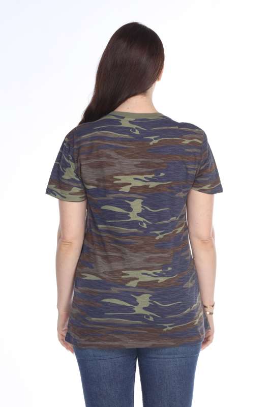 4003C Junior's Camo Print V-Neck Tee